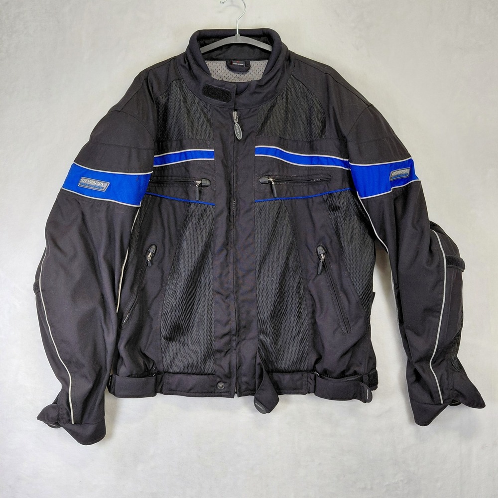 Olympia Moto Sports Mens Large Black Blue Mesh Motorcycle Riding Jacket Pads
